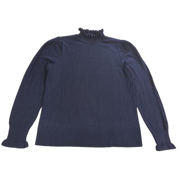 CeCe Womens Sweater Large Blue Ruffle Mock Neck Long Sleeve Pullover Top - Picture 1 of 9